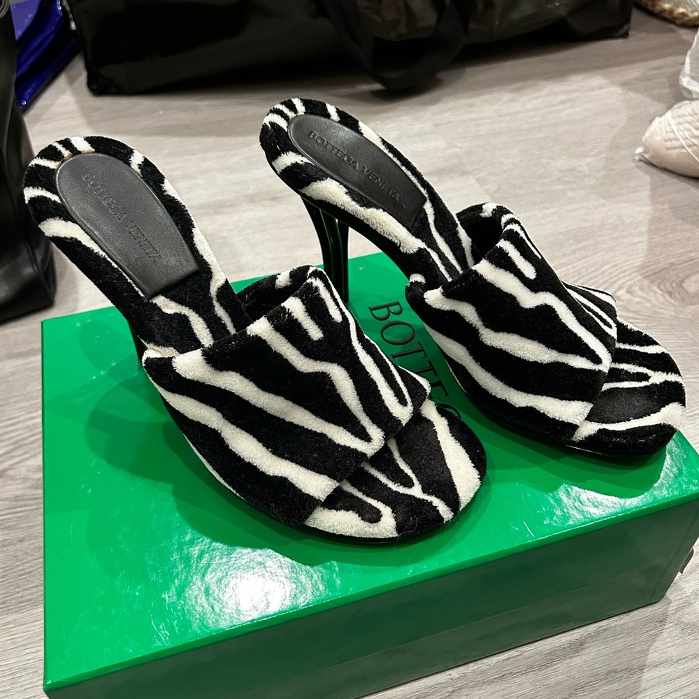 Bottega Veneta Black & White Zebra Print Heels